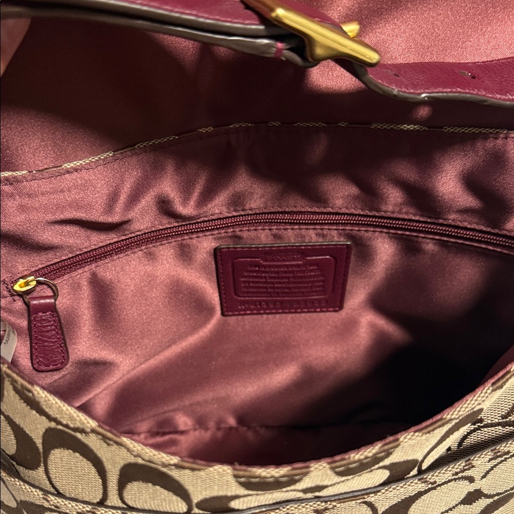 Coach Burgundy and Tan Signature Shoulder Bag - Picture 4 of 6